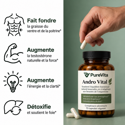 Andro Vital™ | La solution complète pour rééquilibrer les œstrogènes et le cortisol masculins en 14 jours