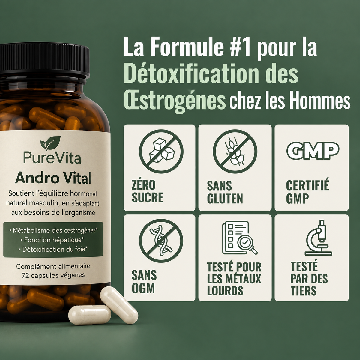 Andro Vital™ | La solution complète pour rééquilibrer les œstrogènes et le cortisol masculins en 14 jours